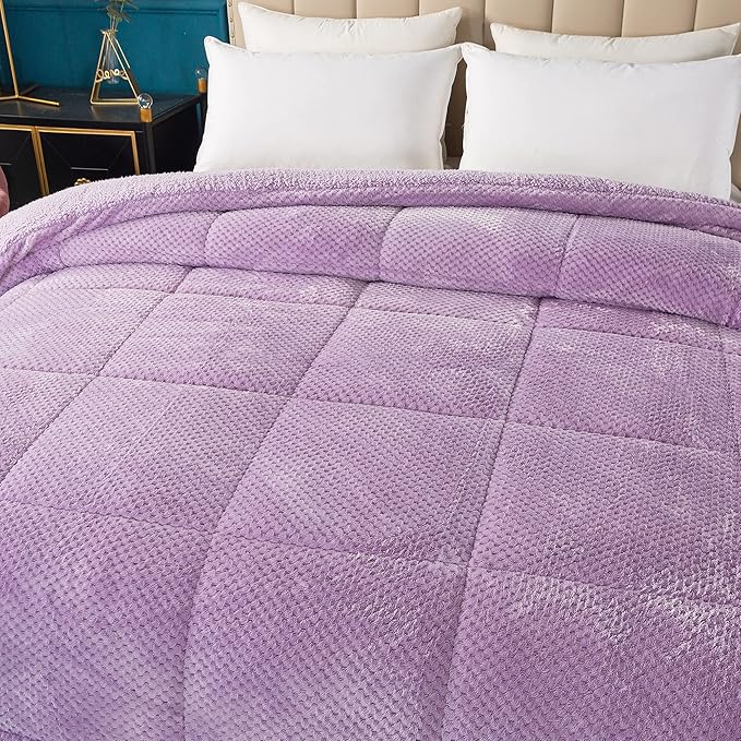 KASENTEX Super Ultra Soft Luxury Plush Sherpa Comforter, Cozy Reversible Faux Fur Machine Washable Bedding, Purple, Twin/Twin XL Size