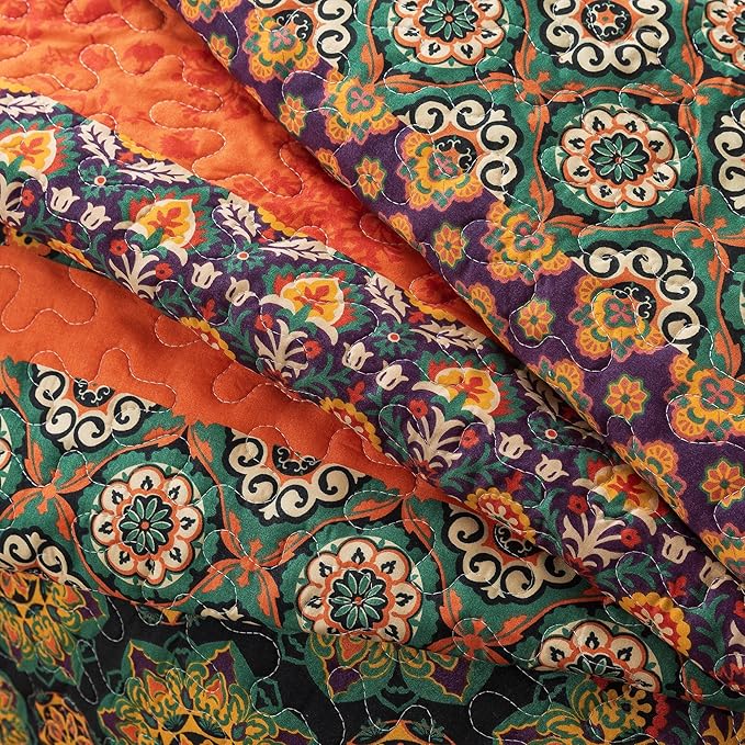 HoneiLife Quilt Sets King Size - 3 Pieces Microfiber Quilt Lightweight Bedspreads Wildflower Coverlets Retro Bed Cover King Quilt Bedding Set All Season Quilts-Pumpkin
