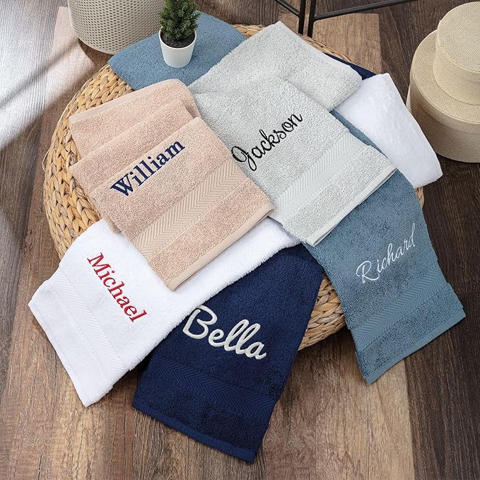 Personalized Towels - Customized Turkish Cotton Towel Set, Monogrammed Towels with Initials, Name & Embroidery, Idea (Green, 6 Piece Towel Set)
