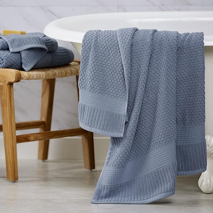 NY Loft 100% Cotton Bath Towel 4 Pack | Super Soft & Absorbent Quick-Dry Bath Towels 30" x 52" |Textured and Durable Cotton | Trinity Collection (4 Pack Bath Towel, Flint Stone)