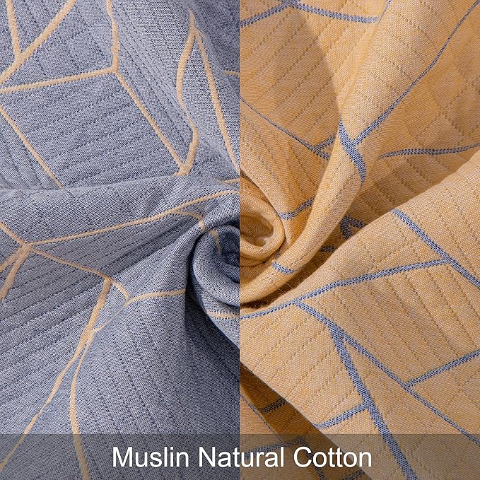NTBAY 3 Layers Cotton Muslin 88x92 Queen Bed Blanket, Super Soft Breathable Thermal Yarn Dyed Quilt for Adults, Perfect Lightweight Blanket for Couch Sofa Bed All Seasons, Yellow Triangle