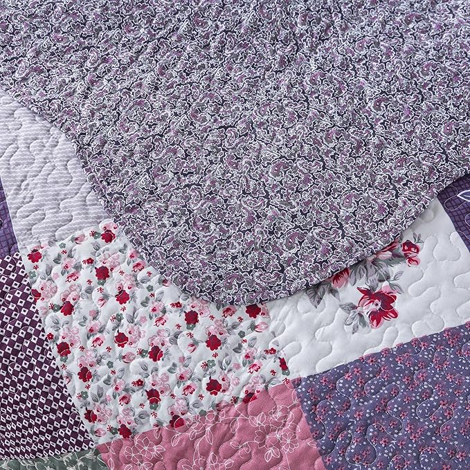 HoneiLife Quilt Sets King Size - 3 Pieces Microfiber Quilt Set Lightweight Bedspreads Reversible Coverlets Retro Bed Cover King Quilt Bedding Set All Season Quilts-Purple