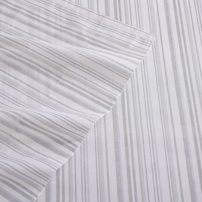 Tommy Bahama - King Sheets, Cotton Percale Bedding Set, Crisp & Cool, Stylish Bedding Set (Kahanu Stripe Grey, King)