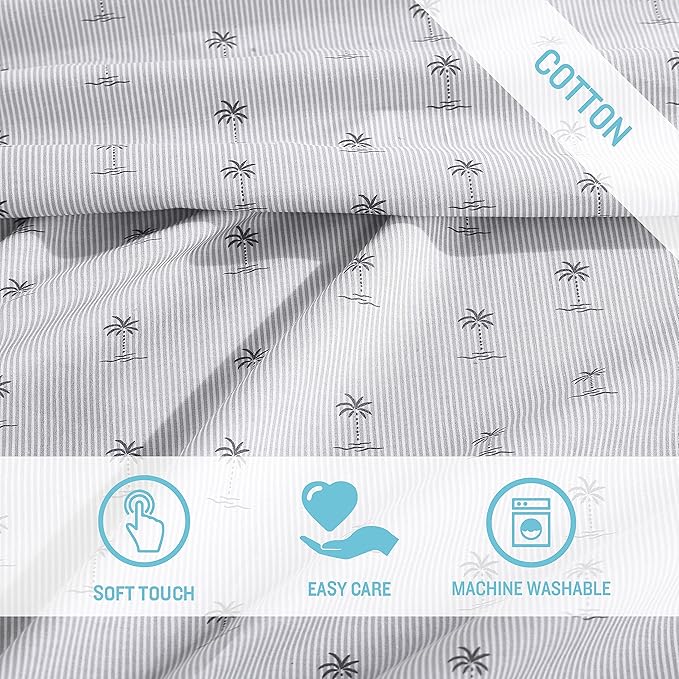 Tommy Bahama - Queen Sheet Set, Cotton Percale Bedding Set, Crisp & Cool, Stylish Bedding Set (Kew Palms Grey, Queen)