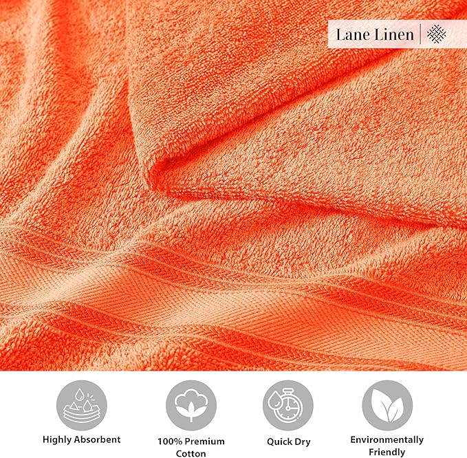 LANE LINEN Luxury Bath Towels Set - 6 Piece, 100% Cotton, Quick Dry, Super Soft & Absorbent, Zero Twist (2 Bath Towels, 2 Hand Towels, 2 Washcloths) - Rust