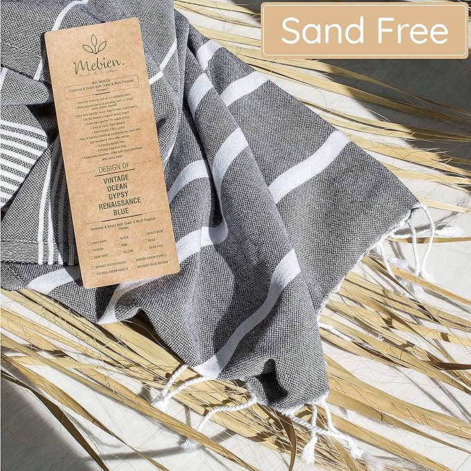 Premium Turkish Beach Towel – 100% Cotton, Quick Dry, Sand Free, Oversized Quick Dry Towel 35”x 67” – Ideal for Travel, Pool, and Beach Blanket – Black Color