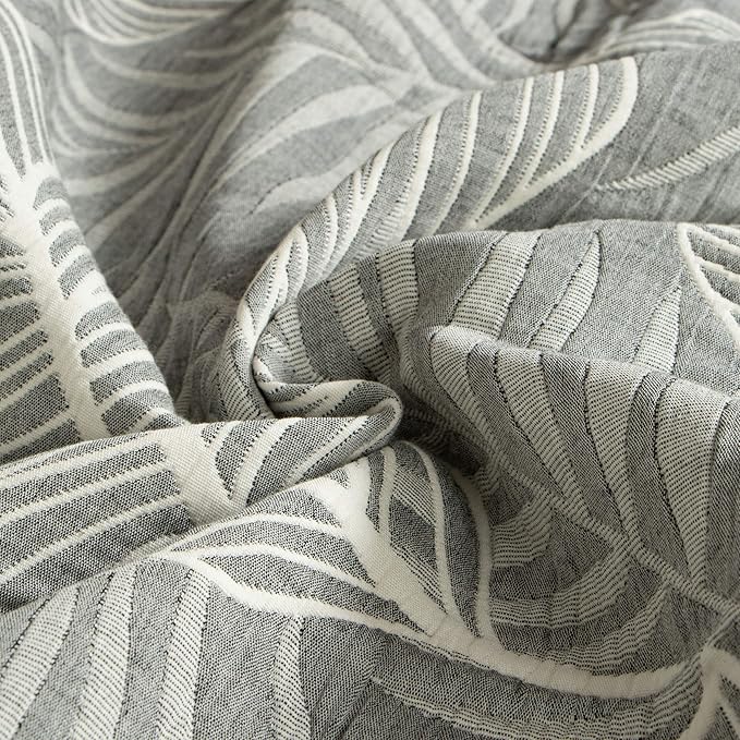 NTBAY 3 Layers Cotton Muslin 68x92 Twin Bed Blanket, Super Soft Breathable Thermal Yarn Dyed Quilt for Adults, Perfect Lightweight Blanket for Couch Sofa Bed All Seasons, Dark Grey Leaf