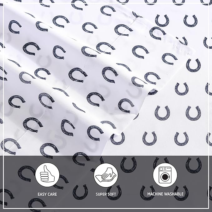 Wrangler - King Bed Sheets, Ultra-Soft & Lightweight Bedding with Matching Pillowcases, Lightweight Bed Set for All Season Comfort, Oeko-Tex Certified (Horseshoe Dots Navy)
