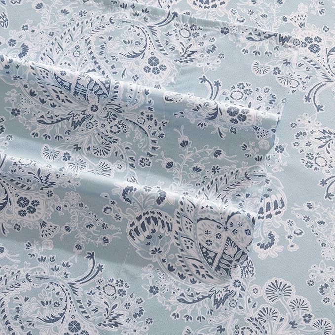 Wrangler - Queen Bed Sheets, Ultra-Soft & Lightweight Bedding with Matching Pillowcases, Lightweight Bed Set for All Season Comfort, Oeko-Tex Certified (Prairieland Paisley Blue)