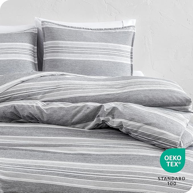 Bare Home Duvet Cover - Extra Long Size Bedding Set - Premium 1800 Super Soft Collection - Lightweight, Cooling - Soft Breathable Duvet Cover (Twin/Twin XL, Stripe - Heathered Charcoal)