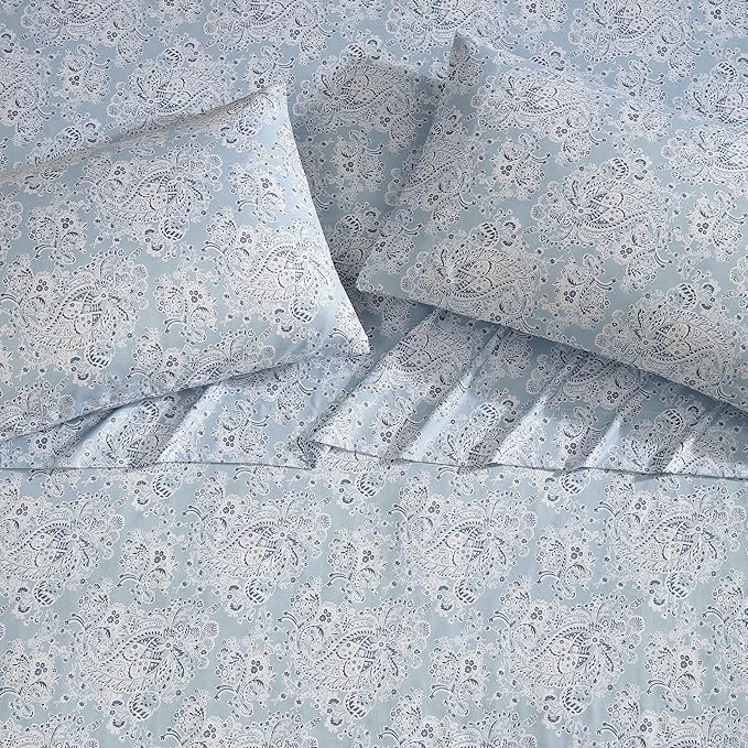 Wrangler - Queen Bed Sheets, Ultra-Soft & Lightweight Bedding with Matching Pillowcases, Lightweight Bed Set for All Season Comfort, Oeko-Tex Certified (Prairieland Paisley Blue)