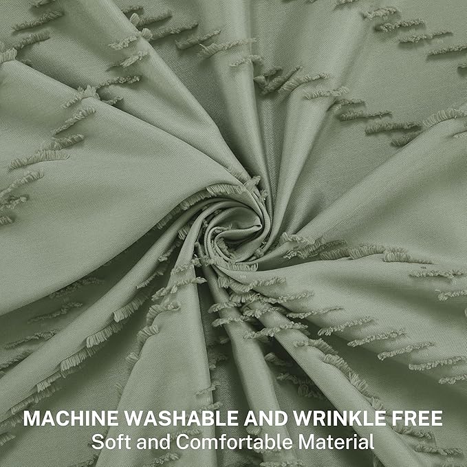 Sage Green Shower Curtain for Bathroom Boho Shower Curtain Cloth Textured Tufted Chevron Elegant Shower Curtains Waterproof for Bathroom 72" x 72"