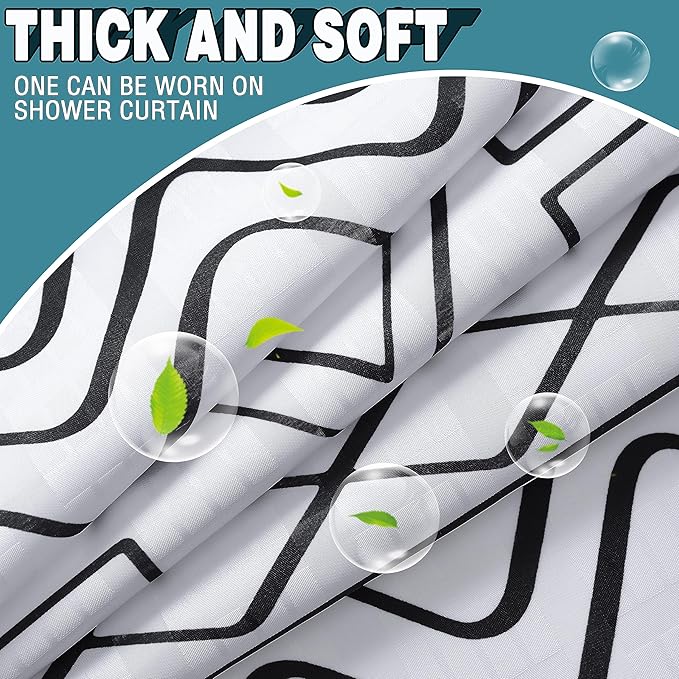 Conbo Mio No Hook Boho Shower Curtain with Snap in Liner Set, Hotel Luxury White Shower Curtains for Bathroom with See Through Top Window, Waterproof, Washable 71W x 74H
