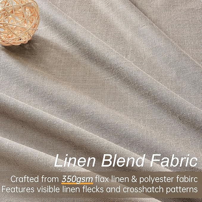 Topfinel 94 Inches Long Taupe Flax Custom Blackout Linen Curtains, Viral Ivory Pinch Pleated Noise Cancelling Curtains with Pin Hooks for Traverse, Burlap Viral Drapes 2 Panels for Living Room