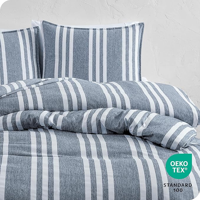 Bare Home Bedding Duvet Cover King Size - Premium 1800 Super Soft Collection - Lightweight, Cooling - Soft Breathable Bedding Duvet Cover (King, Stripe - Heathered Midnight Blue)