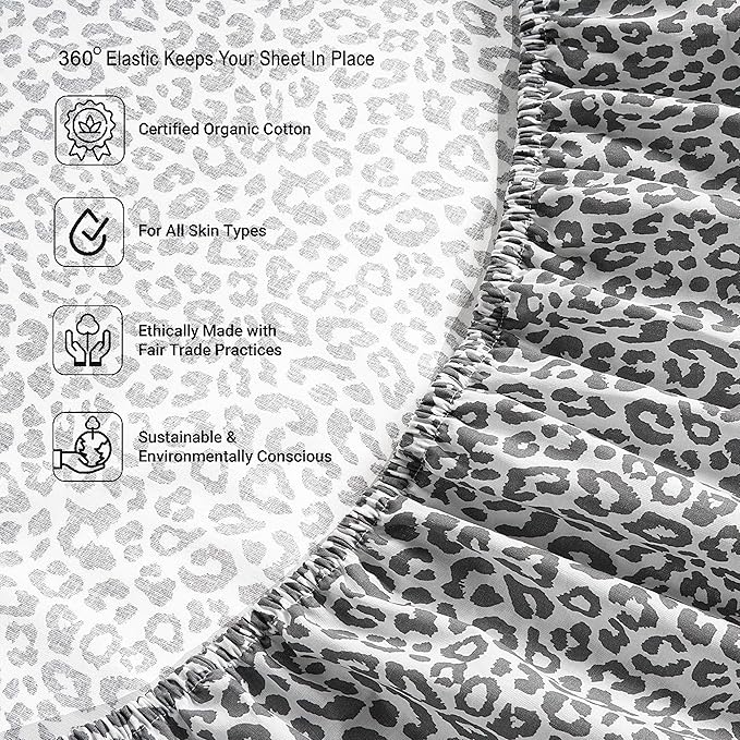 LANE LINEN 100% Organic Cotton Twin XL Sheets Set 3-Piece Pure Percale Bedsheets Bedding Breathable Fits Mattress Upto 15" Deep - Cheetah