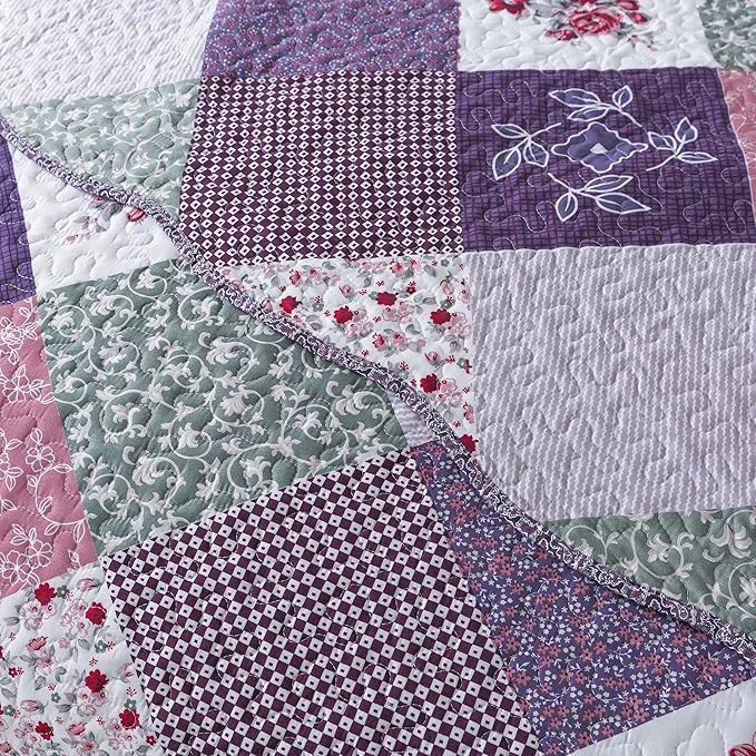 HoneiLife Oversized King Quilt 120x120-3 Pcs California King Bedspreads, Extra Large Quilt Sets All Season Use,Rustic Bedding Sets King Size,Reversible Coverlet Microfiber Bed Quilts, Purple