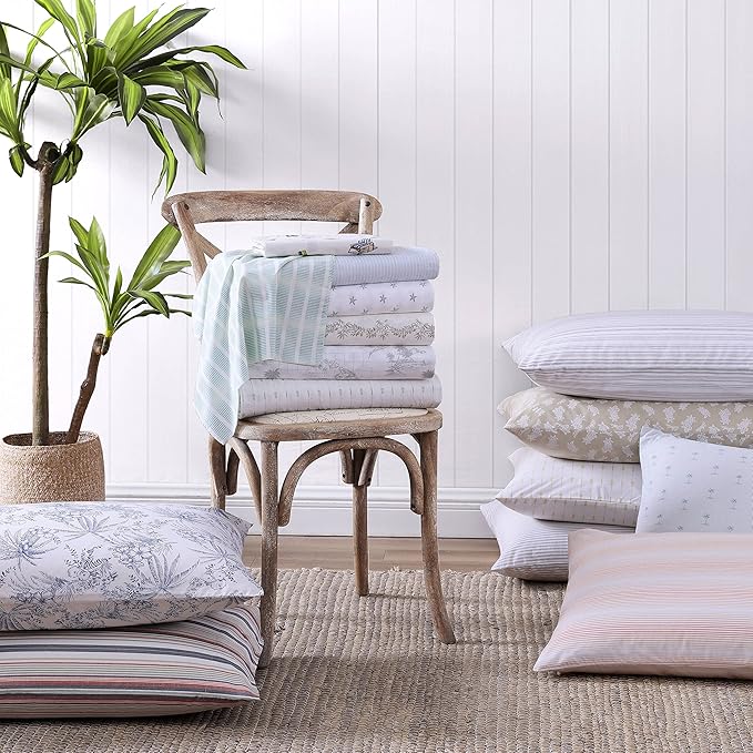 Tommy Bahama - King Sheets, Cotton Percale Bedding Set, Crisp & Cool, Stylish Bedding Set (Kaw Palms Blue, King)