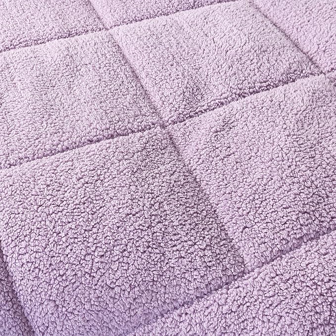 KASENTEX Super Ultra Soft Luxury Plush Sherpa Comforter, Cozy Reversible Faux Fur Machine Washable Bedding, Purple, Queen Size