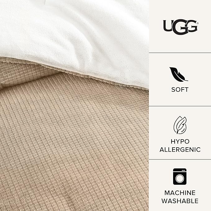 UGG Twin Comforter Set 4 Piece Bed in a Bag with Throw Blanket, Decorative Pillow Sham and Reversible Comforter Hypoallergenic Washable College Dorm Bedding, Twin XL, Brown Birch (Remina)