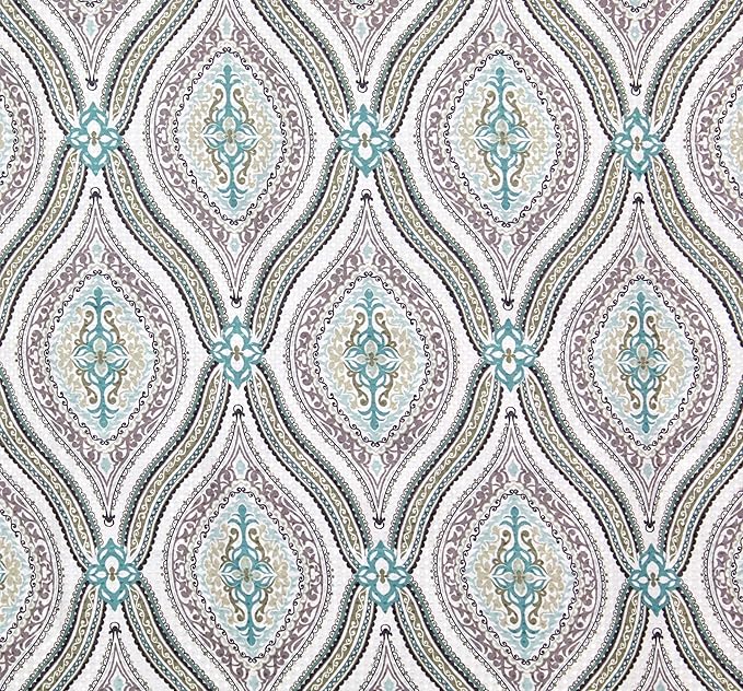 Serafina Home Hotel Quality Fabric Bathroom Shower Curtain: Modern Damask Paisley - Beige, Green and Taupe (72 x 70 inches)