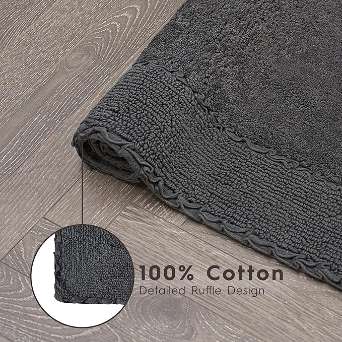 Laura Ashley Ruffle Border Dark Grey 27"x 45" 100% Cotton Bath Rug