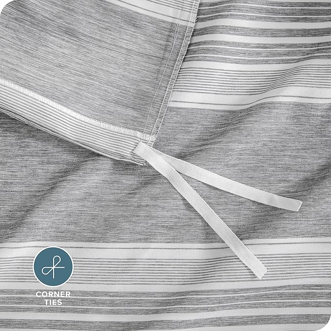 Bare Home Bedding Duvet Cover Full Size - Premium 1800 Super Soft Collection - Lightweight, Duvet Cover - Soft Textured Bedding (Full, Stripe - Heathered Charcoal)