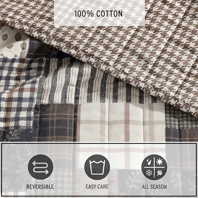 Eddie Bauer - Queen Quilt Set, Naturally Soft Cotton Bedding w/a Lightweight Feel for All-Year Comfort, Reversible w/Matching Pillowcases, 3 Piece Bed Set (Antique Brown)