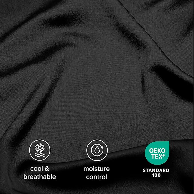 Bare Home 100% Rayon Made from Bamboo Luxury Sheet Set - 4 Piece Bedding Set - Deep Pockets - Cooling Sheets - Breathable - Easy Fit - Soft Bedding Sheets & Pillowcases (Split Head Flex King, Black)