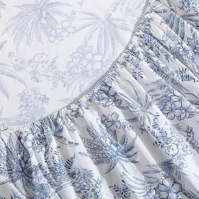 Tommy Bahama - King Size Sheets Set, Crisp & Tailored Cooling Sheets with a Smooth Cotton Percale Lightweight Feel - Bed Sheets with Matching Pillowcases & Fitted Sheet (Pen and Ink Palm Blue)