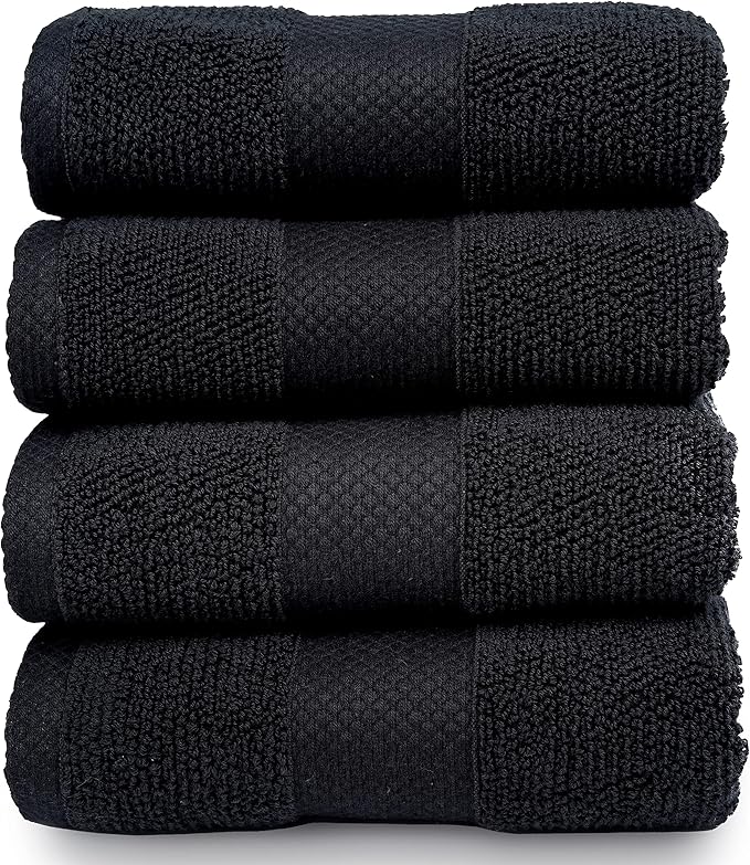 MAURA Premium Washcloths Set 100% Cotton. 4 Piece Ultra Absorbent Quick Dry Soft Terry Wash Clothes for Bathroom, Hotel and Spa Quality, Black