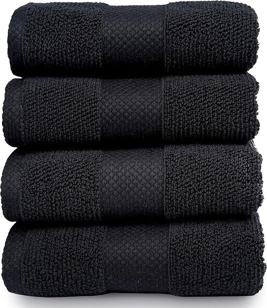 MAURA Premium Washcloths Set 100% Cotton. 4 Piece Ultra Absorbent Quick Dry Soft Terry Wash Clothes for Bathroom, Hotel and Spa Quality, Black