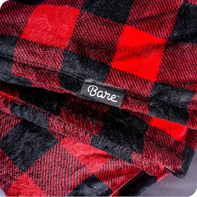 Bare Home Fleece Blanket - King Size - Ultra-Soft Lightweight for Bed, Sofa, and Couch - Luxury Microplush - Cozy Warm Blanket (King, Buffalo Plaid - Red/Black)