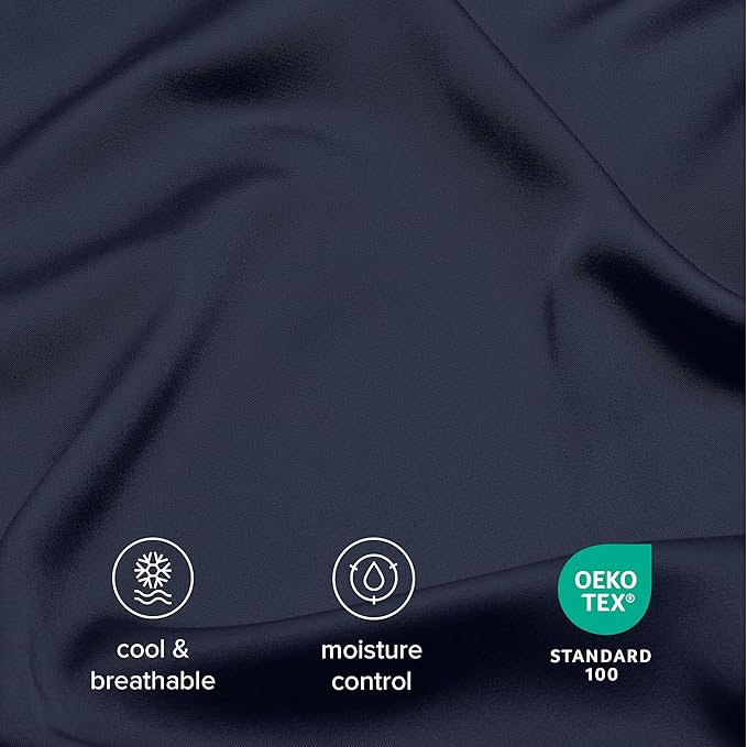 Bare Home 100% Rayon Made from Bamboo Queen Sheet Set - 4 Piece Bedding Set - Deep Pockets - Breathable - Easy Fit - Bedding Sheets & Pillowcases (Queen, Midnight Blue)