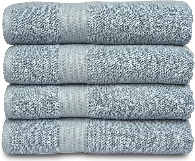 MAURA Premium Bath Towels 100% Cotton 27x54 Ultra Absorbent Quick Dry 4 Pack Soft Terry Bath Towels Set for Bathroom, Hotel and Spa Quality, Serenity Blue