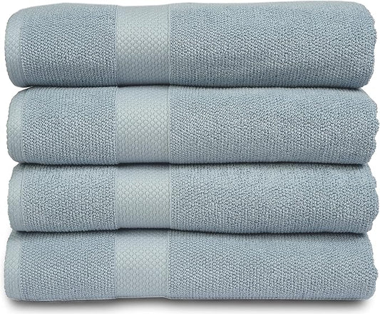 MAURA Premium Bath Towels 100% Cotton 27x54 Ultra Absorbent Quick Dry 4 Pack Soft Terry Bath Towels Set for Bathroom, Hotel and Spa Quality, Serenity Blue