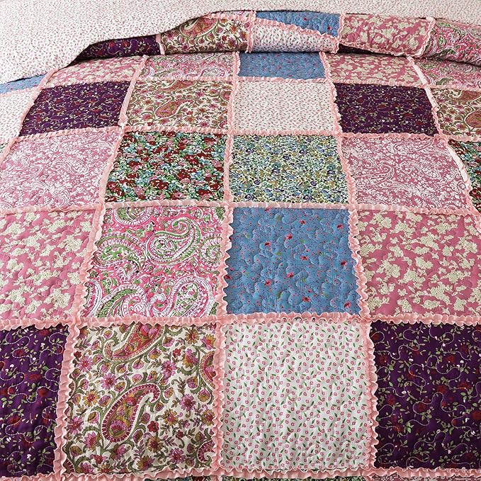 HoneiLife Quilt Set King Size - Rustic Bedspreads 106x96, Tufted Quilts 3-Piece, Patchwork Coverlet Lightweight Bedding Sets All Season Quilts