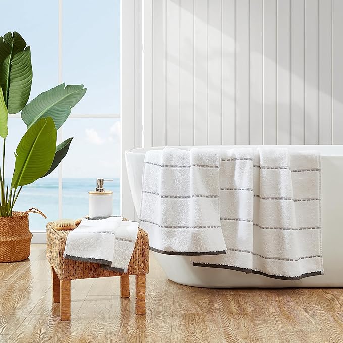 Tommy Bahama - Bath Towels, 100% Soft & Absorbent Cotton, Low Linting & Fade Resistant, Medium Weight Bathroom Towels (Ridley Solid Grey, 3 Piece)