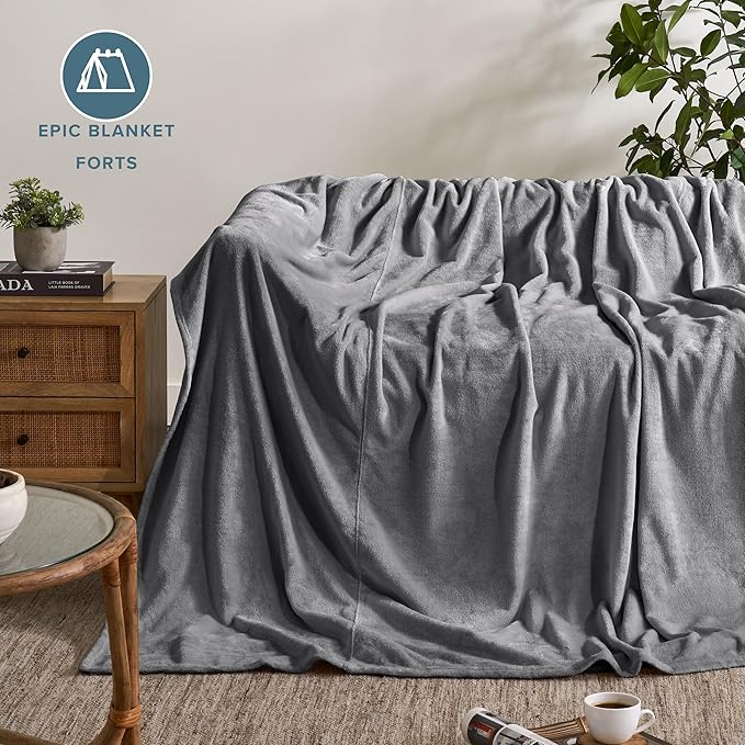 Bare Home Fleece Blanket - Giant Size - Ultra-Soft Lightweight for Bed, Sofa, and Couch - Luxury Microplush - Cozy Warm Blanket (Giant, Grey)