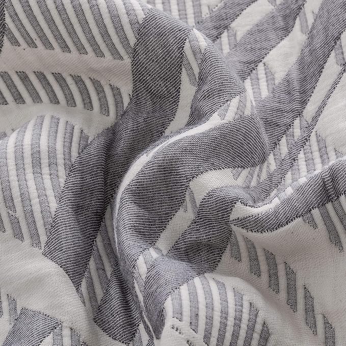 NTBAY 3 Layers Cotton Muslin 68x92 Twin Bed Blanket, Super Soft Breathable Thermal Yarn Dyed Quilt for Adults, Perfect Lightweight Blanket for Couch Sofa Bed All Seasons, Grey Wave