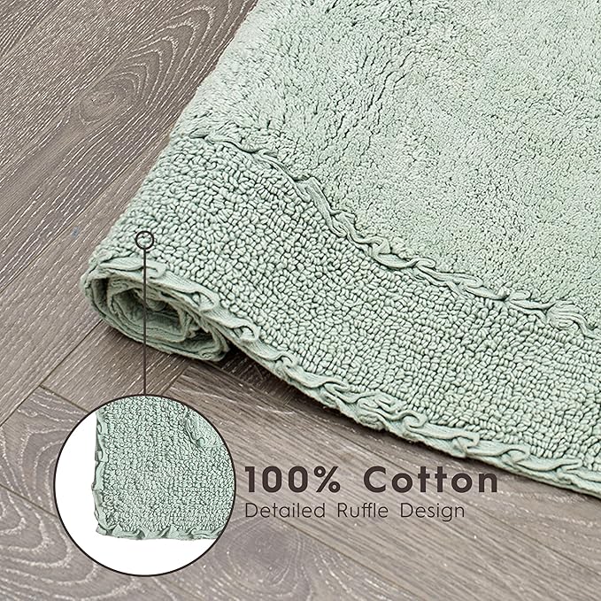 Laura Ashley Ruffle Border 100% Cotton Bath Rug, Green, 20"x 34"