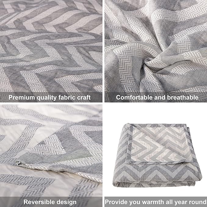 NTBAY 3 Layers Cotton Muslin 106x92 King Bed Blanket, Super Soft Breathable Thermal Yarn Dyed Quilt for Adults, Perfect Lightweight Blanket for Couch Sofa Bed All Seasons, Chevron