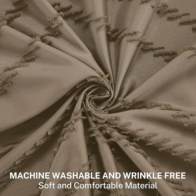 Boho Farmhouse Shower Curtain Woven Fabric Khaki Shower Curtain, 72 x 72 Tufted Chevron Textured Striped Modern Farmhouse Minimalist Shower Curtain for Bathroom