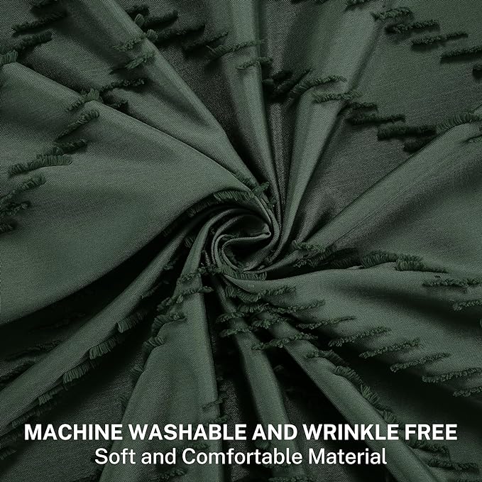 Extra Long Dark Green Boho Shower Curtain with Tassel, Woven Fabric 84 in Shower Curtain, Tufted Chevron Striped, 72 x 84, Modern Chic Textured Minimalist Bathroom Shower