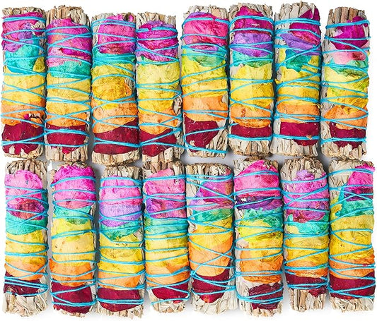 JL Local Chakra Sage Smudge Sticks 4 Inch | Natural Flower White Sage Smudging Wands | Bulk Quantities for Home Cleansing, Meditation, & Smudging Rituals | Sustainably Sourced California White Sage