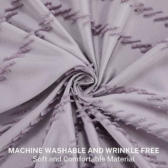 Purple Boho Shower Curtain Woven Fabric Purple Cute Shower Curtain Modern Farmhouse Textured Tufted Chevron Striped Minimalist 72 x 72 Bathroom Shower Curtain