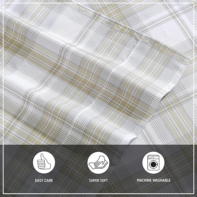 Wrangler - Queen Bed Sheets, Ultra-Soft & Lightweight Bedding with Matching Pillowcases, Lightweight Bed Set for All Season Comfort, Oeko-Tex Certified (Dayton Valley Plaid Beige)